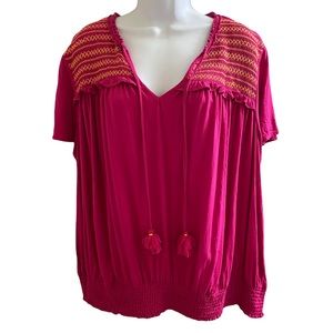 Crown & Ivy pink embroidered top 2X